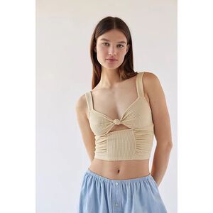 URBAN OUTFITTERS Women’s Ivory Sleeveless Early Hours Cropped Tank Top Size XS N